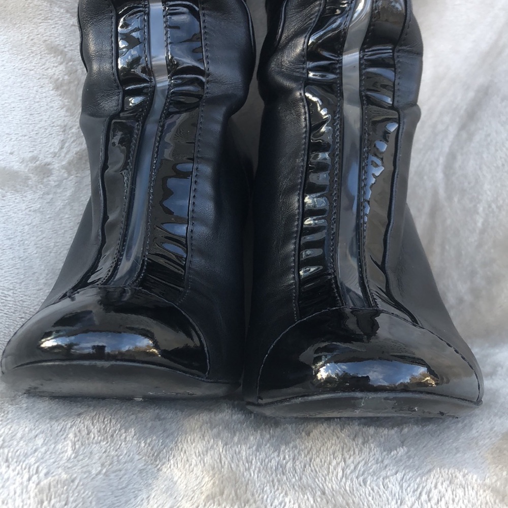 CHANEL Black Leather Tall Boots with Gold Accents - Picture 9 of 16
